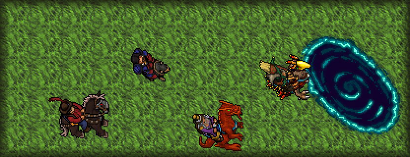 Riders on their mounts heading for a Dimensional Gate